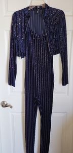 Two piece sexy jumpsuit. Blue suede & mesh material w/ sparkles